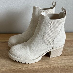 MIA Cream Snake-Embossed Chelsea Ankle Boots